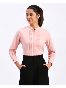 FITHUB - Womens Peach Chinese Collar Relaxed Fit Polycotton Solid Shirt