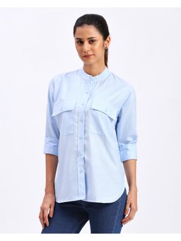 FITHUB - Womens Blue Oversized Cotton Chinese Collar Shirt