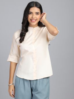 FITHUB - Stylish Womens Peach Mandarin Collar Regular Fit Casual Wear Shirt