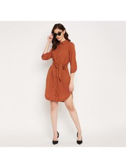 Madame - Rust Solid Shirt Mini Belted Dress (Set of 2)
