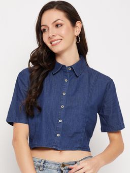 Madame - Womens Blue Crop Shirt
