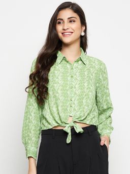 Madame - Women Green Print Crop Shirt