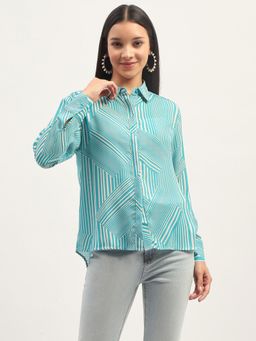 Madame - Geometric Abstract Aqua Shirt