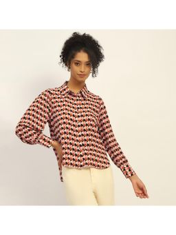 Madame - Geometric Printed Rust and Brown Shirt