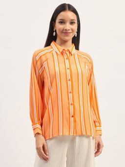 Madame - Stripes Printed Orange Shirt