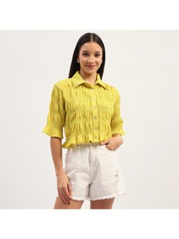 Madame - Pleated Detailing Solid Lime Shirt