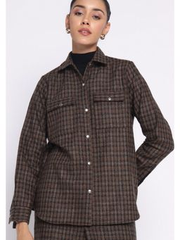 THISISDEHI - Women Brown Wool Checks Loose Fit Shirt