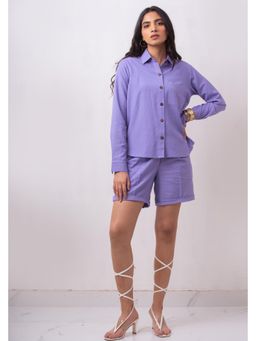 THISISDEHI - Women Purple Linen Blend Plain Regular Fit Shirt