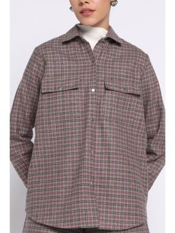 THISISDEHI - Women Purple Wool Checks Loose Fit Shirt