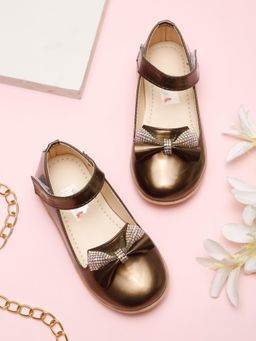 Tiny Bugs - Girls Tie Embellished Ballerinas - Dark Brown