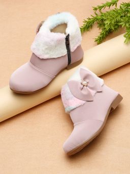 Tiny Bugs - Girls Party Wear Embellished Fur Boots - Purple