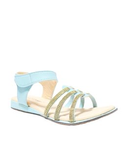 Tiny Bugs - Girls Striped Velcro Sandals - Sky Blue