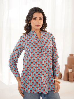 GOODHAND - Turquoise Pure Cotton Printed Top