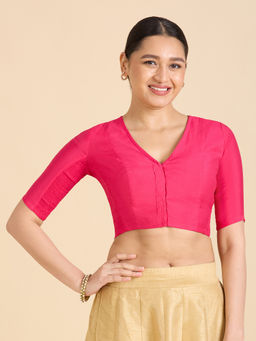 Studio Shringaar - Magenta Women's Cotton Silk Stretchable Readymade Saree Blouse