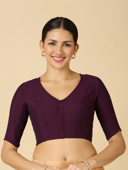 Studio Shringaar - Wine Women's Cotton Silk Stretchable Readymade Saree Blouse