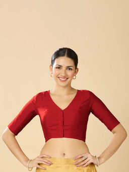 Studio Shringaar - Red Women's Cotton Silk Stretchable Readymade Saree Blouse
