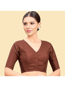 Studio Shringaar - Brown Women's Cotton Silk Stretchable Readymade Saree Blouse