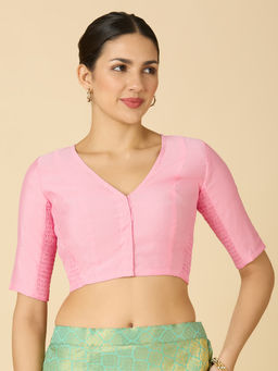 Studio Shringaar - Pink Women's Cotton Silk Stretchable Readymade Saree Blouse