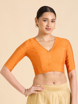 Studio Shringaar - Orange Women's Cotton Silk Stretchable Readymade Saree Blouse