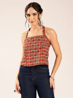 Vbuyz - Maroon Ajrakh Straight Cotton Top