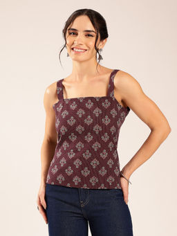 Vbuyz - Maroon Cotton Floral Top
