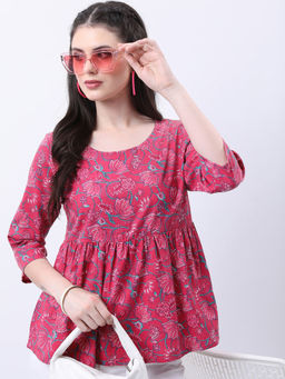 VISHUDH - Pink Polyester Floral Top