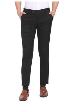 Arrow - Men Black Hudson Slim Fit Dobby Weave Formal Trouser