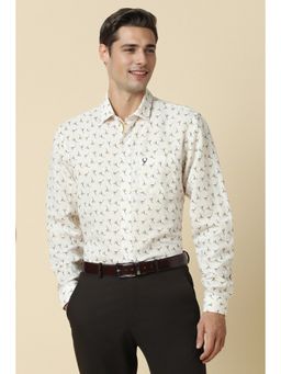 Allen Solly - Men Cream Slim Fit Print Full Sleeves Formal Shirt