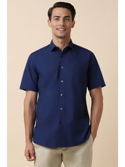 Allen Solly - Men Navy Blue Slim Fit Solid Half Sleeves Casual Shirt