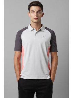 Louis Philippe - Men Grey Colorblock Polo Neck T-Shirt