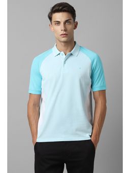 Louis Philippe - Men Blue Colorblock Polo Neck T-Shirt
