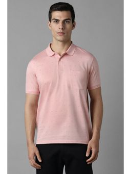 Louis Philippe - Men Pink Print Polo Neck T-Shirt