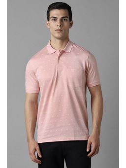 Louis Philippe - Men Pink Print Polo Neck T-Shirt