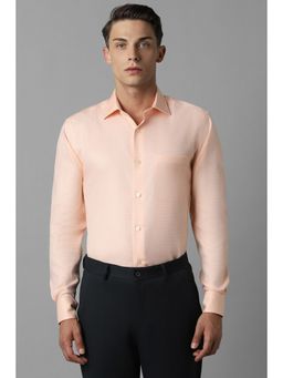 Louis Philippe - Men Peach Regular Fit Textured Full Sleeves Formal Shirt