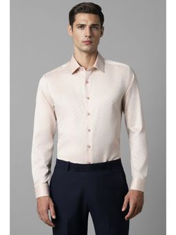 Louis Philippe - Men Beige Slim Fit Textured Full Sleeves Formal Shirt