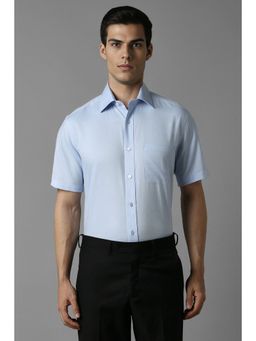 Louis Philippe - Men Blue Regular Fit Textured Half Sleeves Formal Shirt