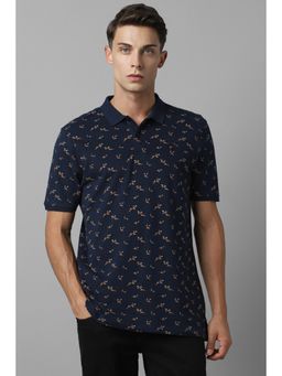 Louis Philippe - Men Navy Blue Print Polo Neck T-Shirt