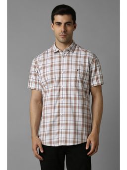 Louis Philippe - Men White Slim Fit Check Half Sleeves Casual Shirt