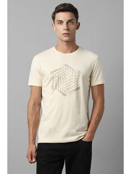Louis Philippe - Men Beige Print Round Neck T-Shirt