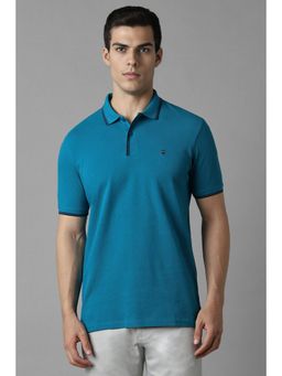 Louis Philippe - Men Blue Solid Polo Neck T-Shirt