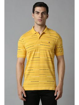Louis Philippe - Men Yellow Stripe Polo Neck T-Shirt