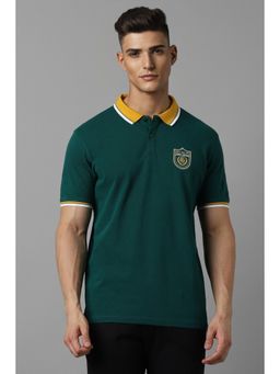 Louis Philippe - Men Green Solid Polo Neck T-Shirt