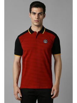 Louis Philippe - Men Red Colorblock Polo Neck T-Shirt