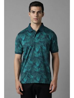 Louis Philippe - Men Green Print Polo Neck T-Shirt