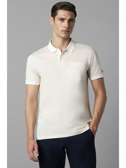 Louis Philippe - Men Cream Print Polo Neck T-Shirt