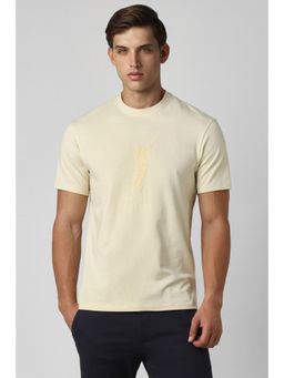 Peter England - Men Cream Print Round Neck T-Shirt