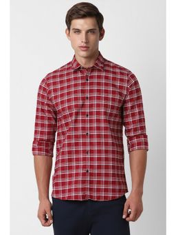 Peter England - Men Red Slim Fit Check Shirt