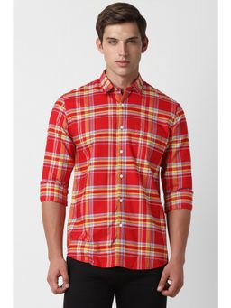 Peter England - Men Red Slim Fit Check Shirt