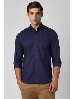 Peter England - Men Navy Blue Slim Fit Stripe Shirt