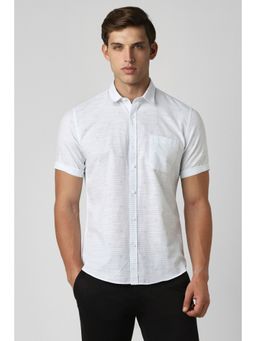 Peter England - Men White Slim Fit Stripe Shirt